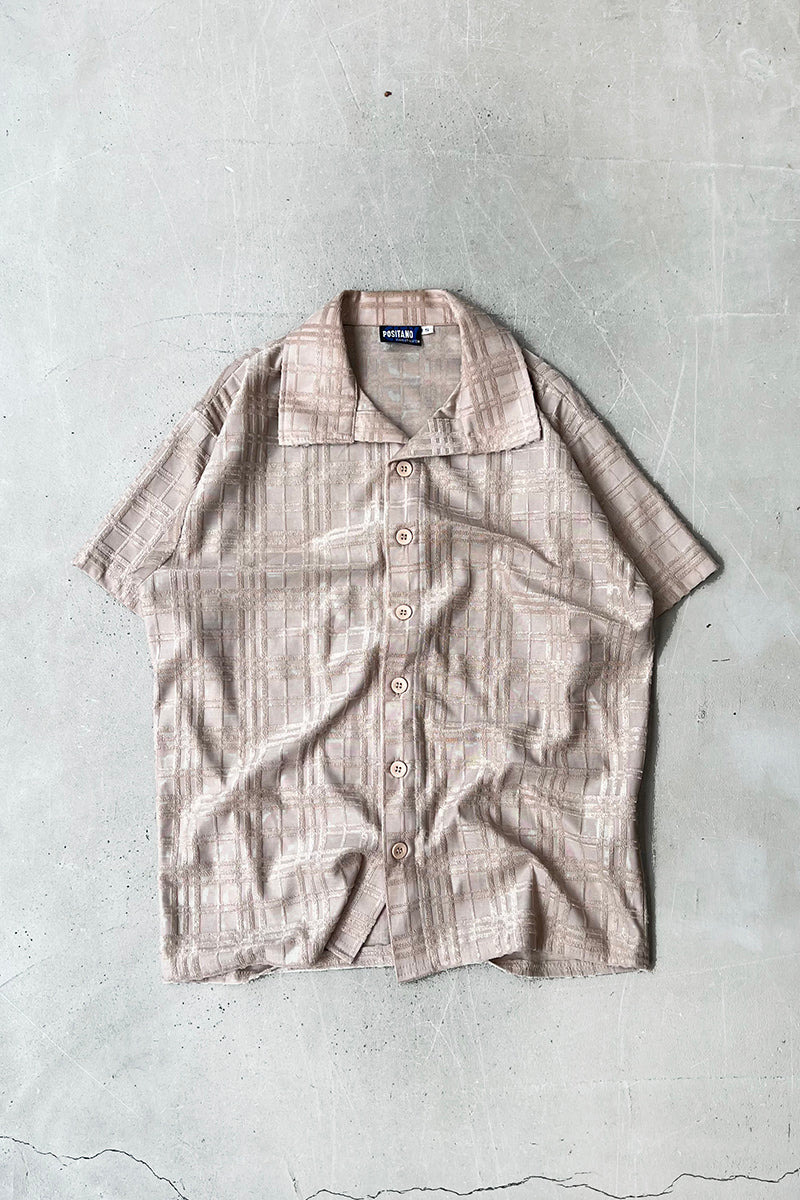 90'S S/S CHECK SHIRT / BEIGE [SIZE: S USED]