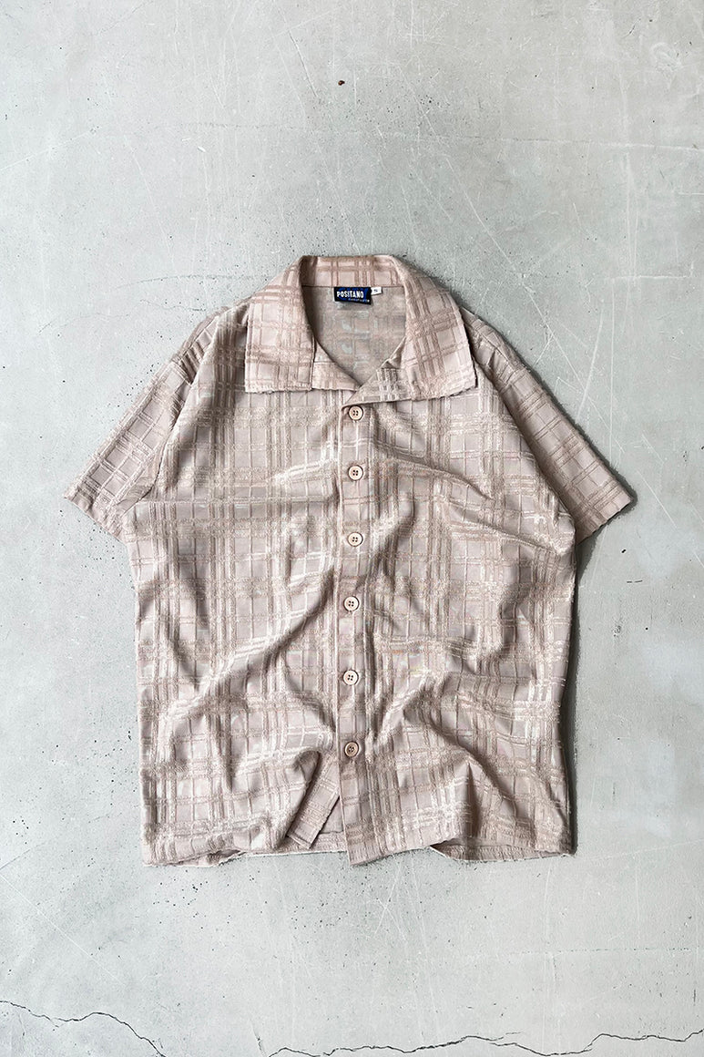 90'S S/S CHECK SHIRT / BEIGE [SIZE: S USED]