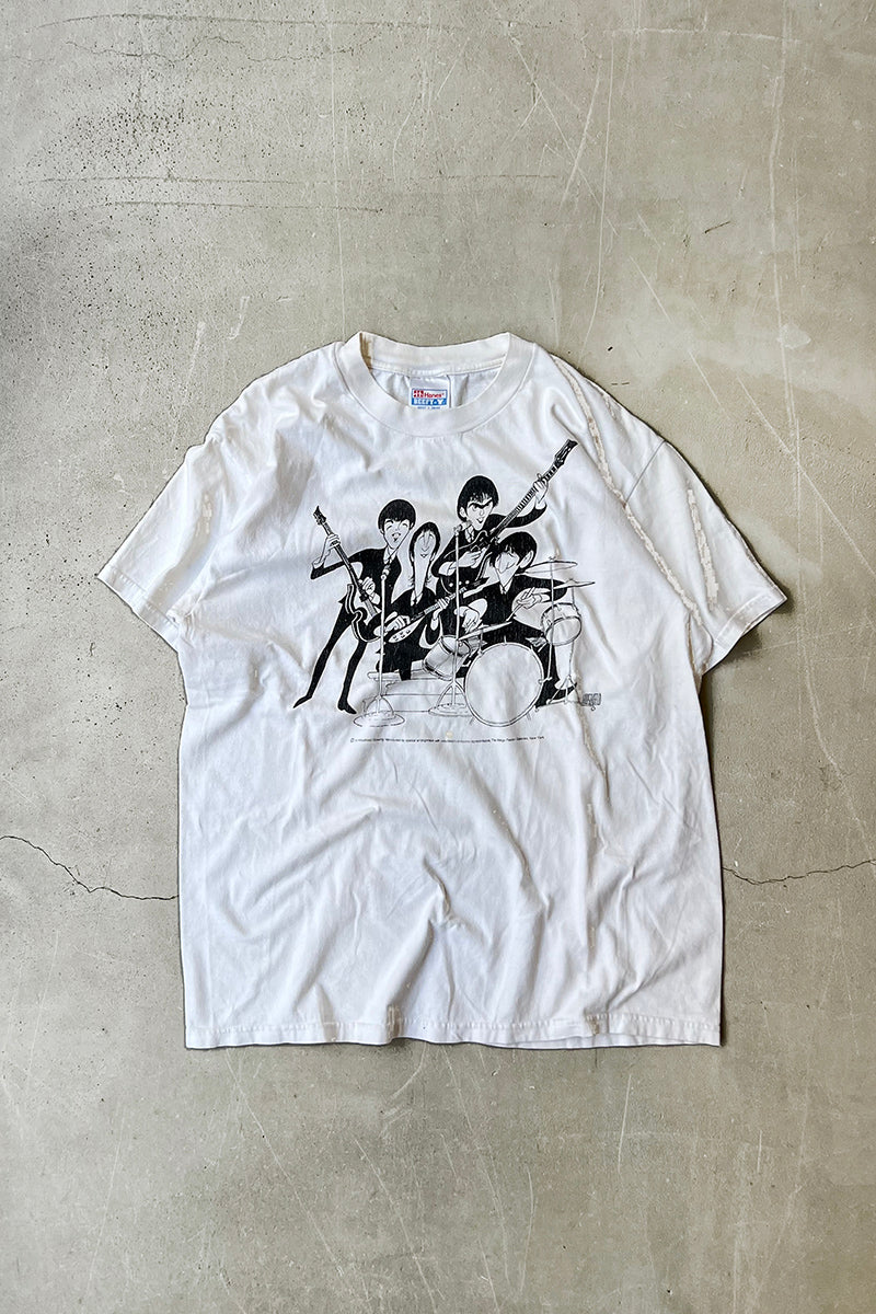 MADE IN USA 90'S AL HIRSCHFELD DRAWING THE BEATLES ART & BAND T-SHIRT / WHITE [SIZE: L USED]