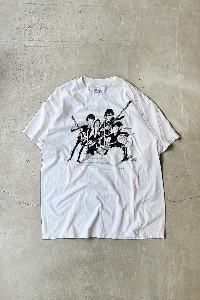 MADE IN USA 90'S AL HIRSCHFELD DRAWING THE BEATLES ART&BAND T-SHIRT / WHITE [SIZE: L USED]