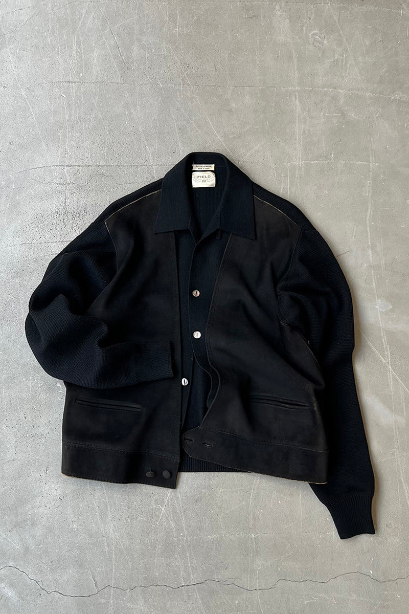 MADE IN SPAIN 70-80'S KNIT & SUEDE JACKET / BLACK [SIZE: M USED]