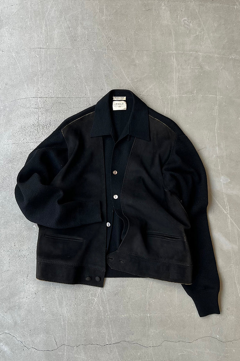 MADE IN SPAIN 70-80'S KNIT & SUEDE JACKET / BLACK [SIZE: M USED]