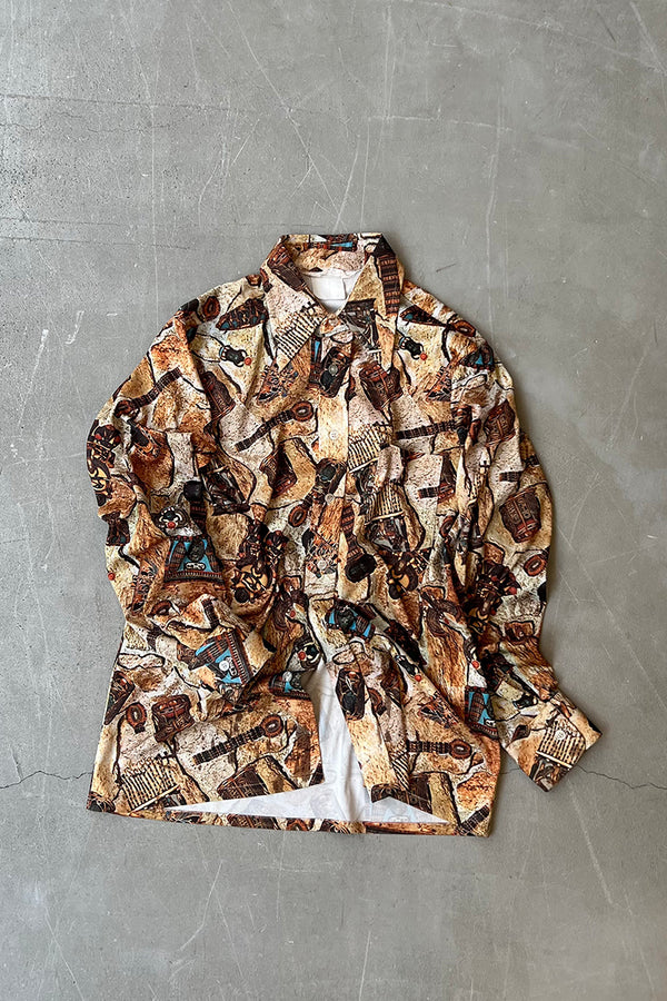 MADE IN CANADA 70'S L/S PATTERN SHIRT / BROWN [SIZE: M USED]