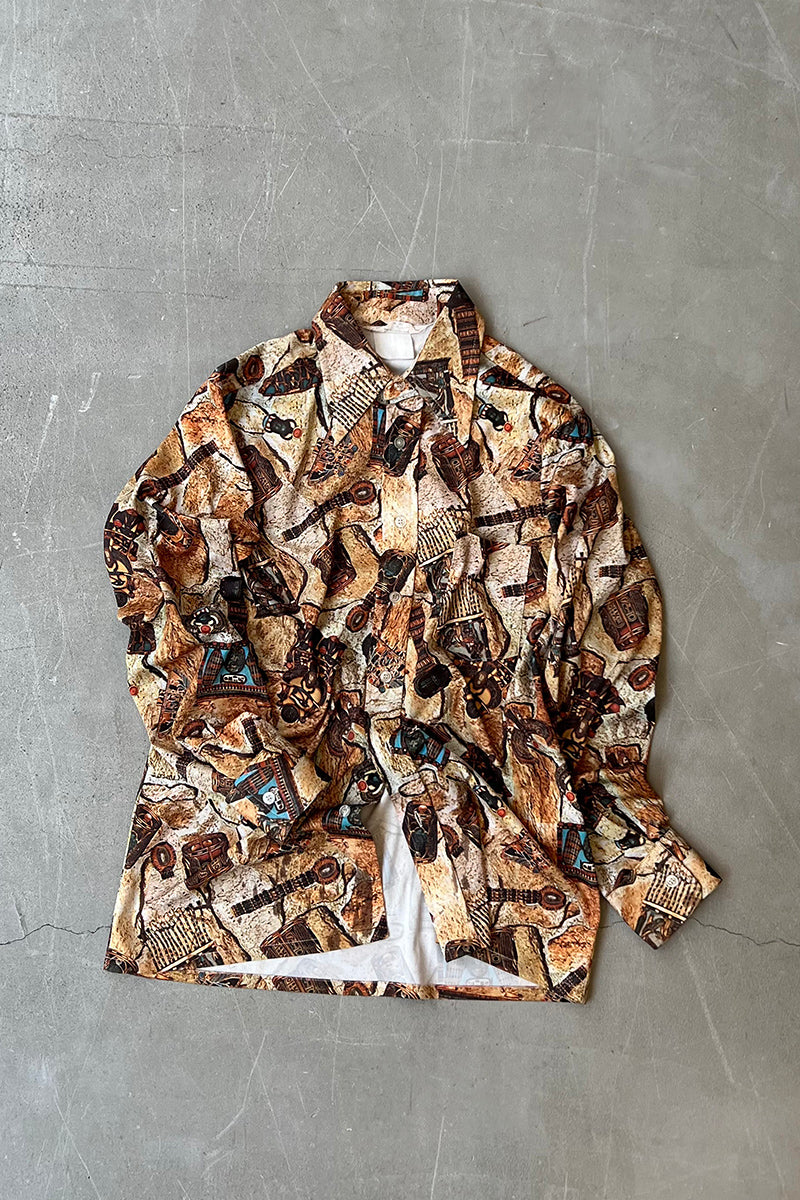 MADE IN CANADA 70'S L/S PATTERN SHIRT / BROWN [SIZE: M USED]