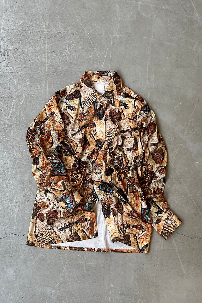 MADE IN CANADA 70'S L/S PATTERN SHIRT / BROWN [SIZE: M USED]