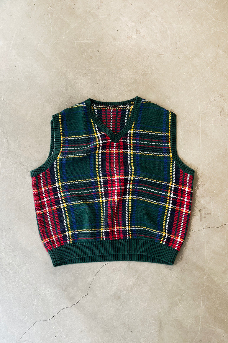 90'S KNIT VEST / CHECK [SIZE: M USED]