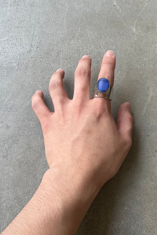 925 SILVER RING W/BLUE STONE / SILVER [SIZE: US 9.5 (approx.) USED]