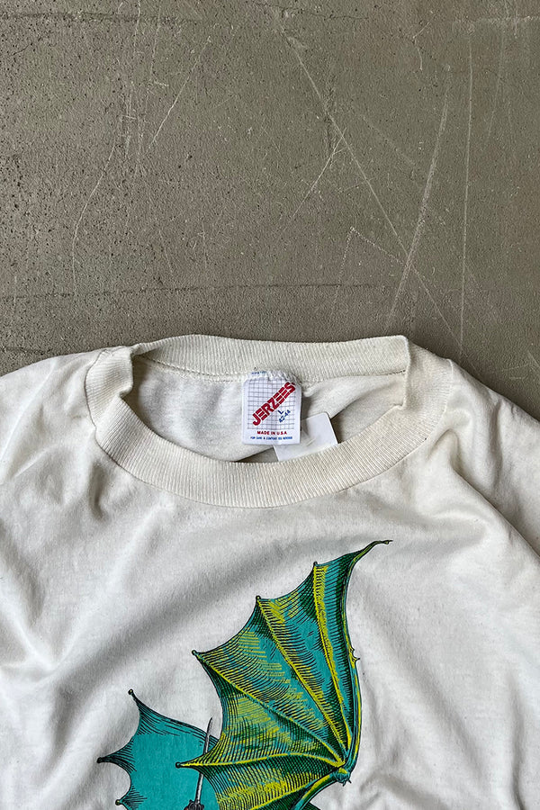 MADE IN USA 90'S DRAGON PRINT T-SHIRT / WHITE [SIZE: L USED]