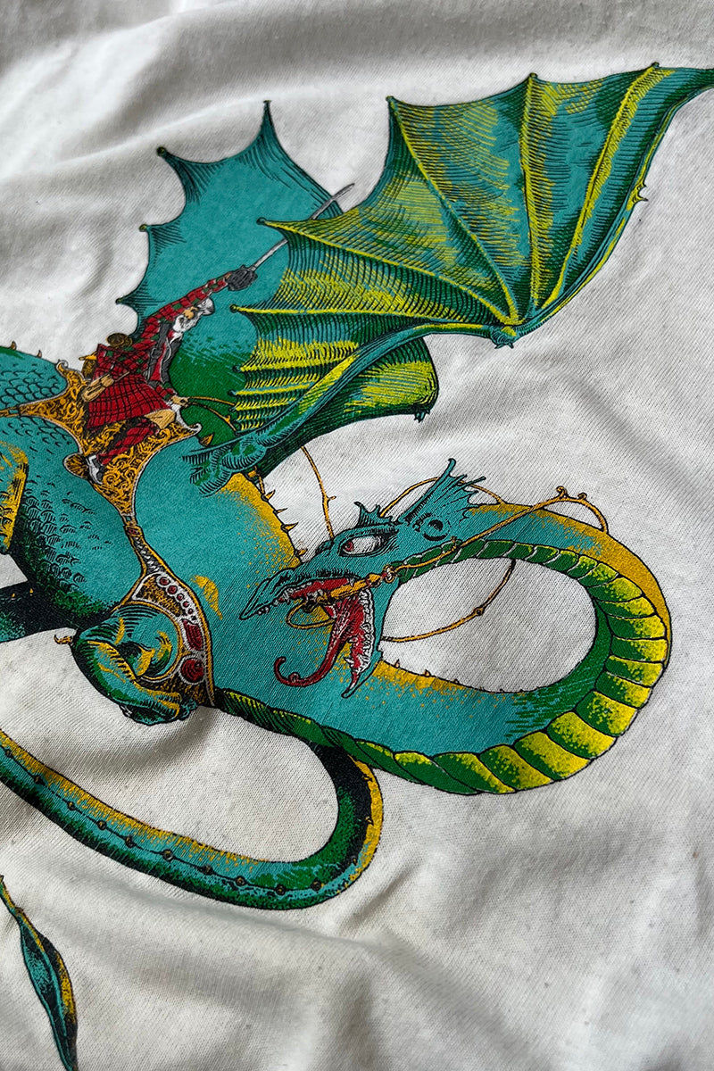 MADE IN USA 90'S DRAGON PRINT T-SHIRT / WHITE [SIZE: L USED]