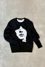 画像をギャラリービューアに読み込む, FACE DESIGN VISCOSE KNIT SWEATER / BLACK [SIZE: M USED]
