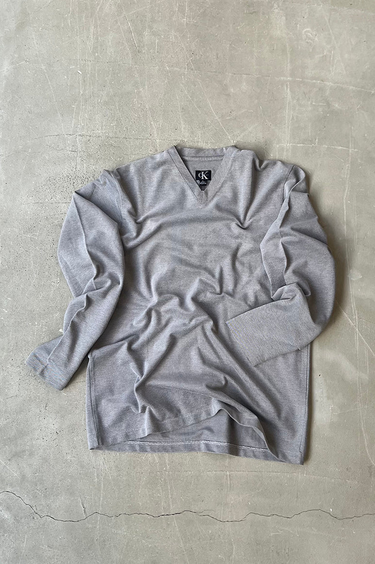 Y2K EARLY 00'S L/S V-NECK T-SHIRT / GRAY [SIZE: L USED]