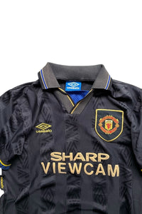 93-95'S MANCHESTER UNITED FOOTBALL GAME SHIRT / BLACK [SIZE: S USED]