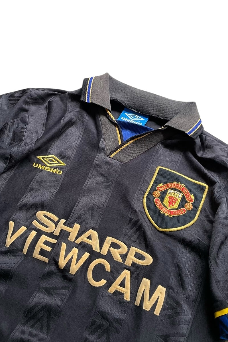 93-95'S MANCHESTER UNITED FOOTBALL GAME SHIRT / BLACK [SIZE: S USED]