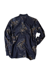 L/S PATTERN SHIRT / BLACK [SIZE: 46 USED]