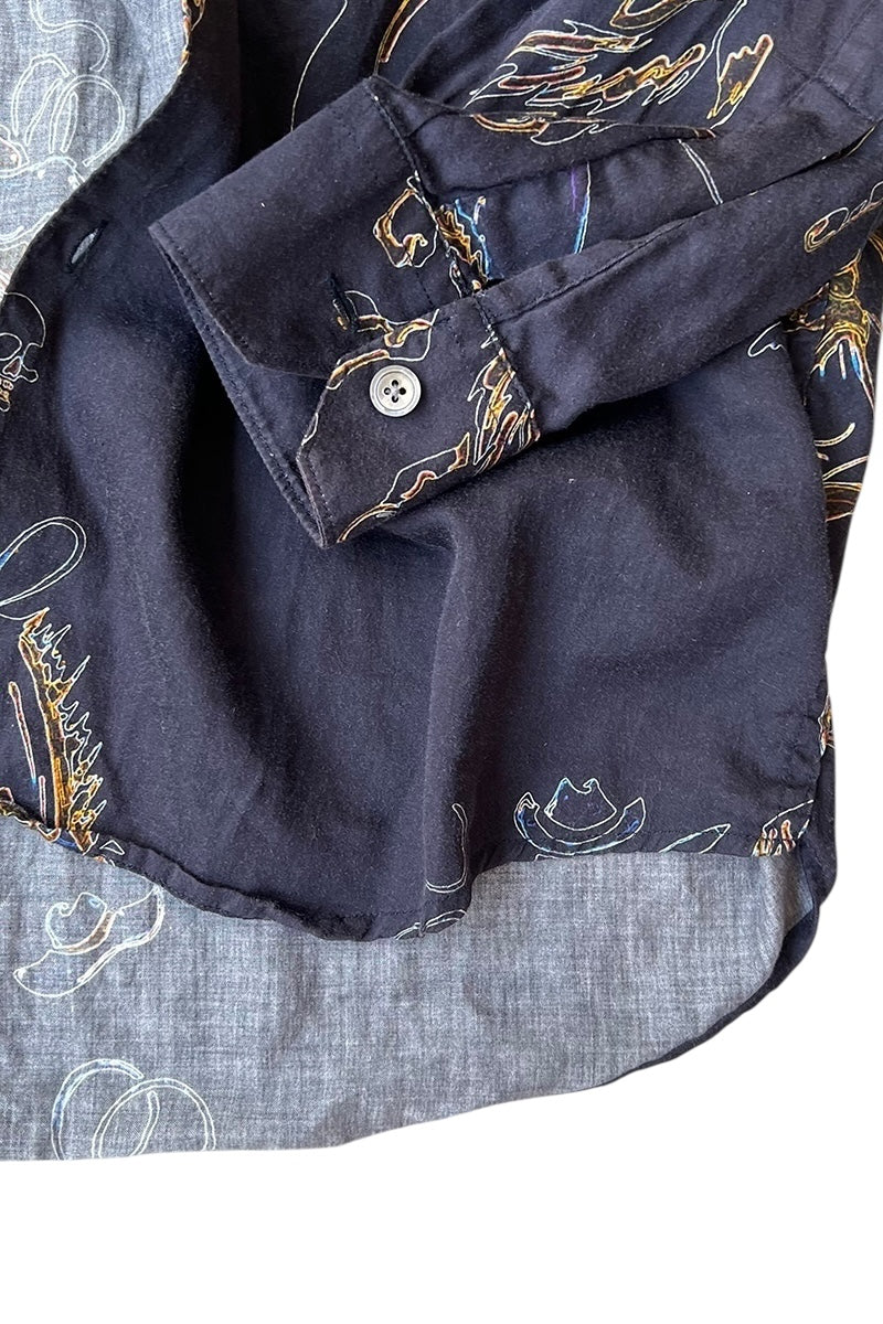 L/S PATTERN SHIRT / BLACK [SIZE: 46 USED]