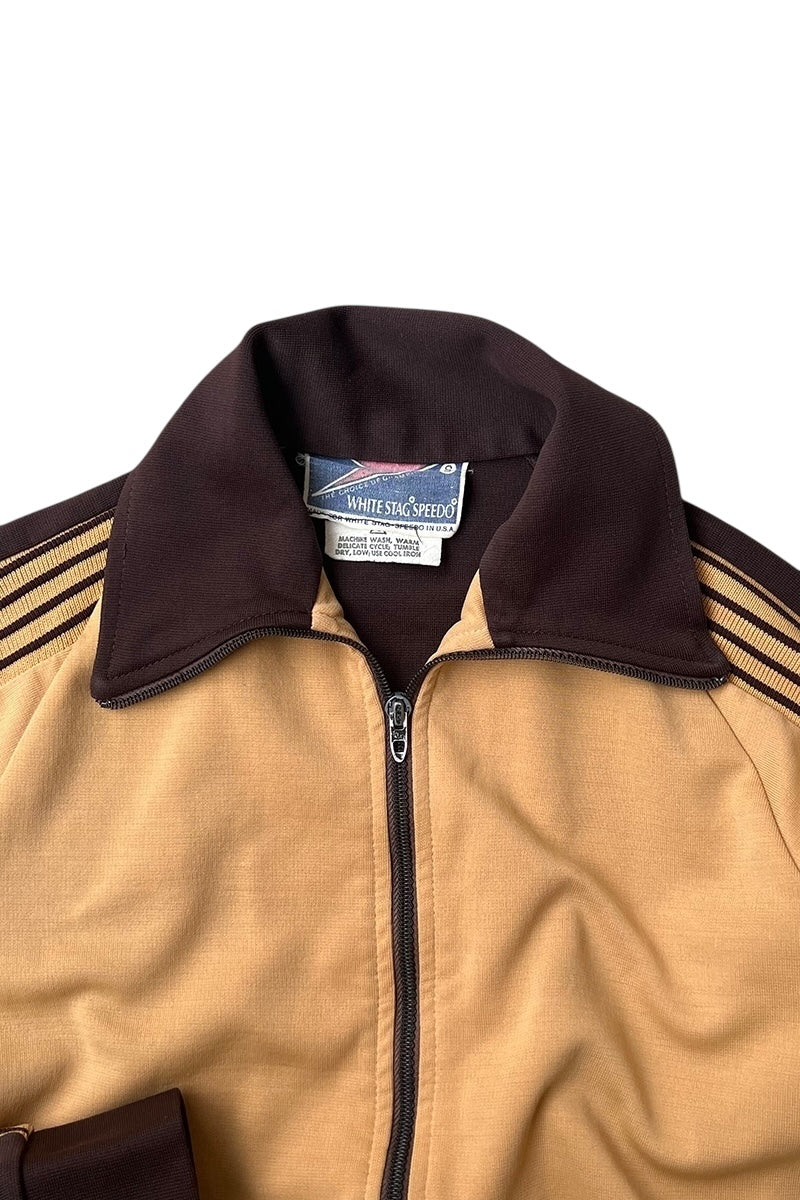 MADE IN USA 70'S TRACK JACKET ROCKET TALON ZIP / BEIGE [SIZE: S USED]