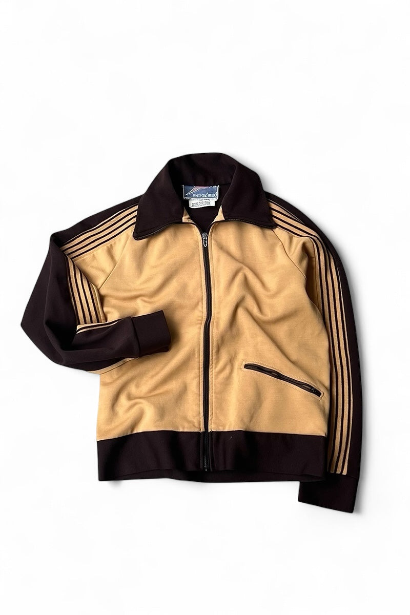 MADE IN USA 70'S TRACK JACKET ROCKET TALON ZIP / BEIGE [SIZE: S USED]
