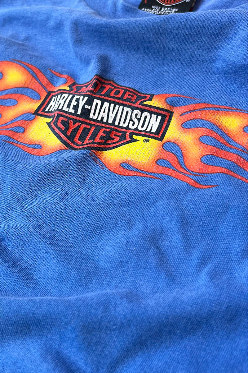 MADE IN MEXICO 03'S Y2K L/S FIRE FLAME T-SHIRT / BLUE [SIZE: L USED]