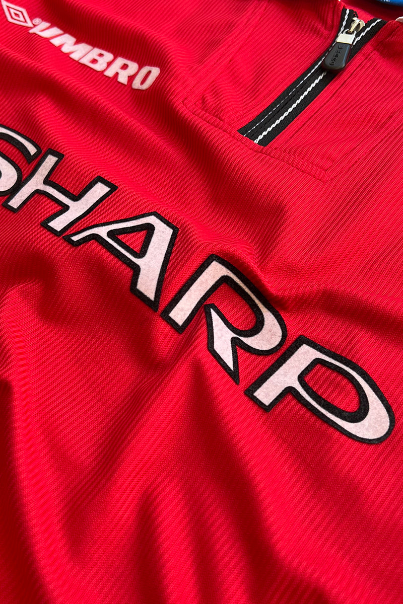 98-00'S BECKHAM FOOTBALL GAME SHIRT / RED [SIZE: XL USED]