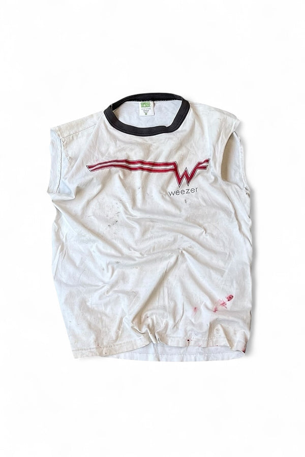 MADE IN USA 90'S WEEZER NO SLEEVE BAND T-SHIRT / WHITE [SIZE: L USED]