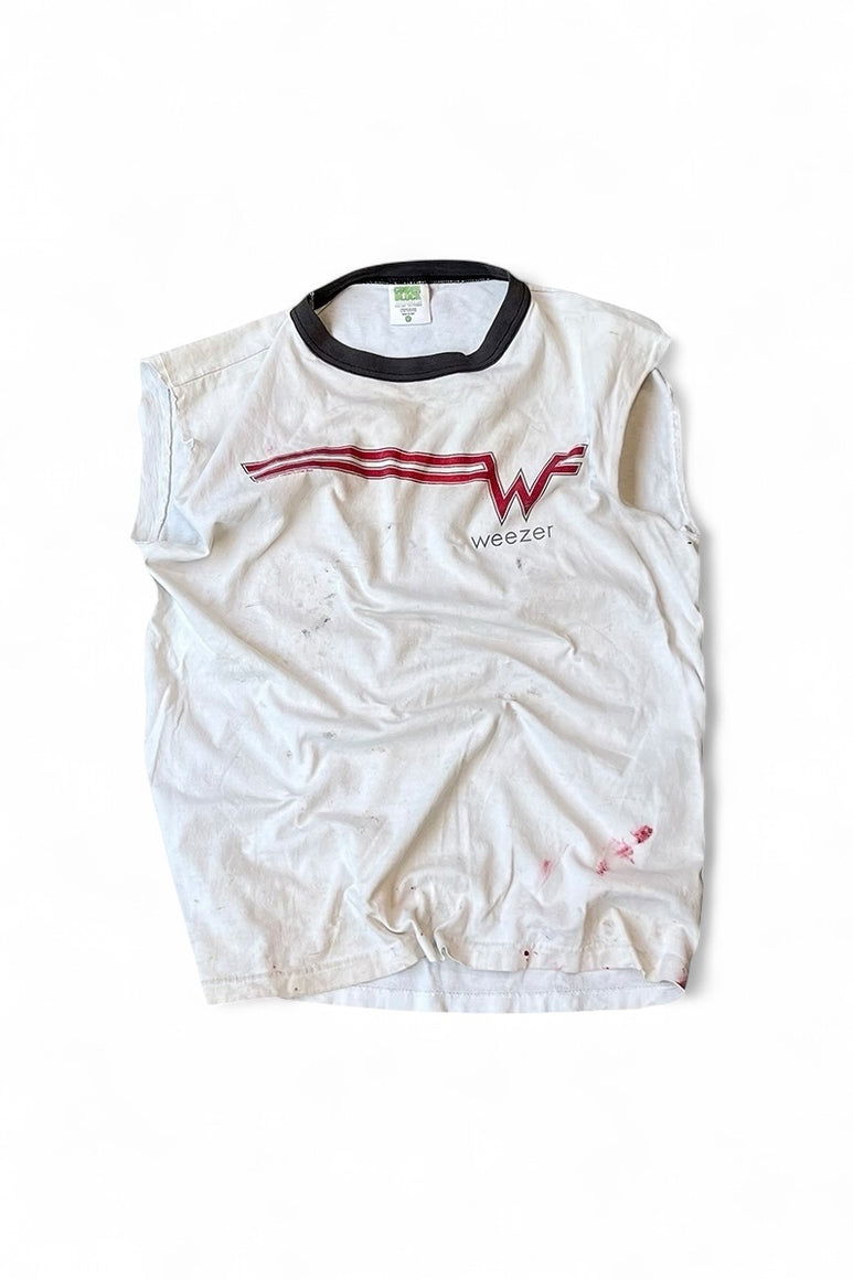 MADE IN USA 90'S WEEZER NO SLEEVE BAND T-SHIRT / WHITE [SIZE: L USED]