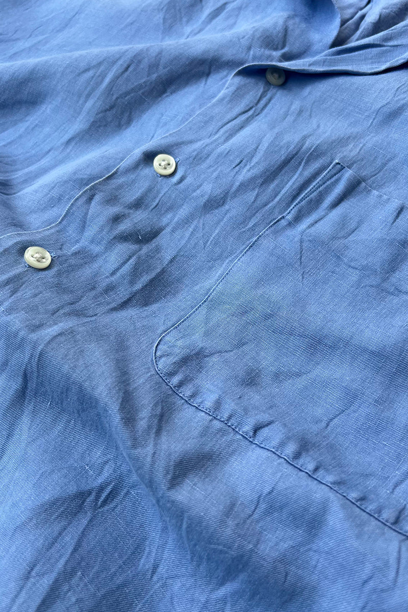 90'S CALDWELL LINEN SILK S/S SHIRT / LIGHT BLUE [SIZE: M USED]