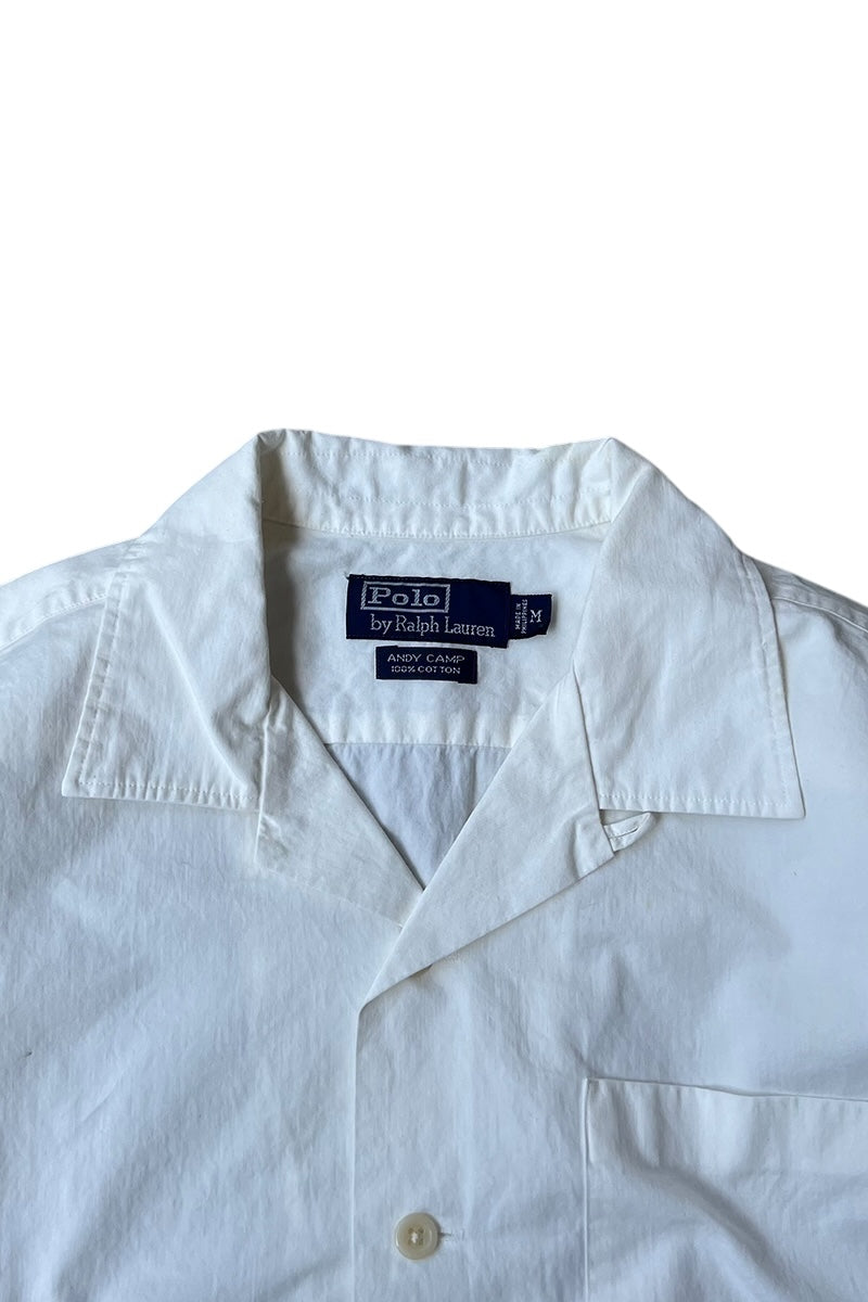 90'S S/S ANDY CAMP OPEN COLLAR SHIRT / WHITE [SIZE: M USED]