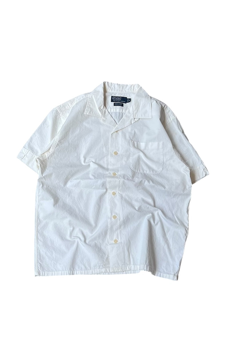 90'S S/S ANDY CAMP OPEN COLLAR SHIRT / WHITE [SIZE: M USED]