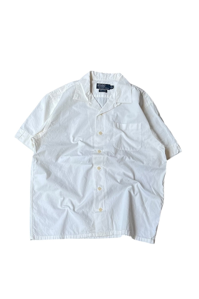 90'S S/S ANDY CAMP OPEN COLLAR SHIRT / WHITE [SIZE: M USED]