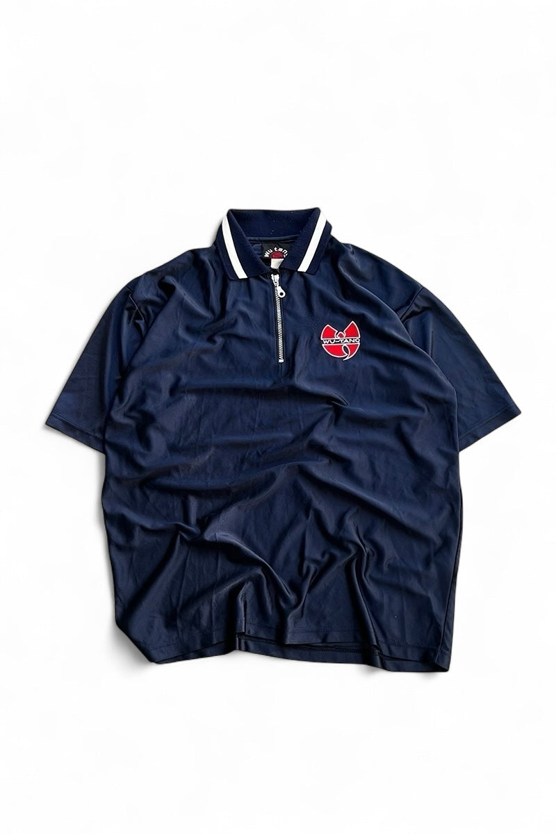 90'S S/S HALF ZIP POLO SHIRT / NAVY [SIZE: L USED]