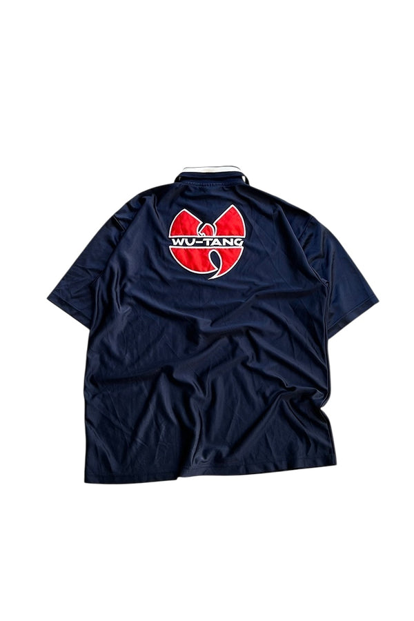 90'S S/S HALF ZIP POLO SHIRT / NAVY [SIZE: L USED]
