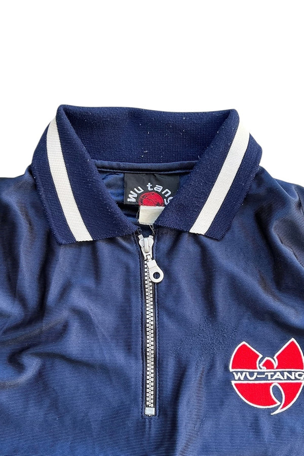 90'S S/S HALF ZIP POLO SHIRT / NAVY [SIZE: L USED]