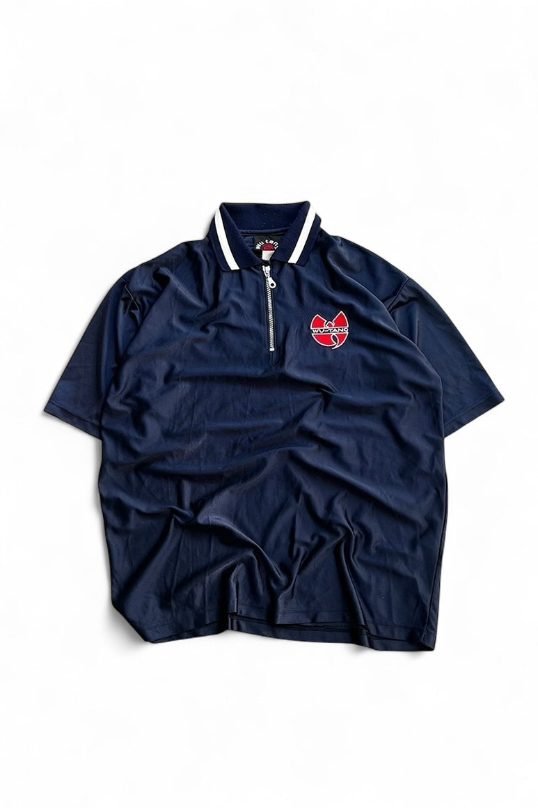 90'S S/S HALF ZIP POLO SHIRT / NAVY [SIZE: L USED]