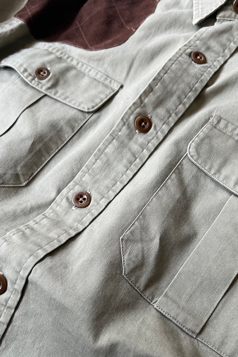 90'S L/S COTTON MILITARY SHIRT / KHAKI [SIZE: L USED]