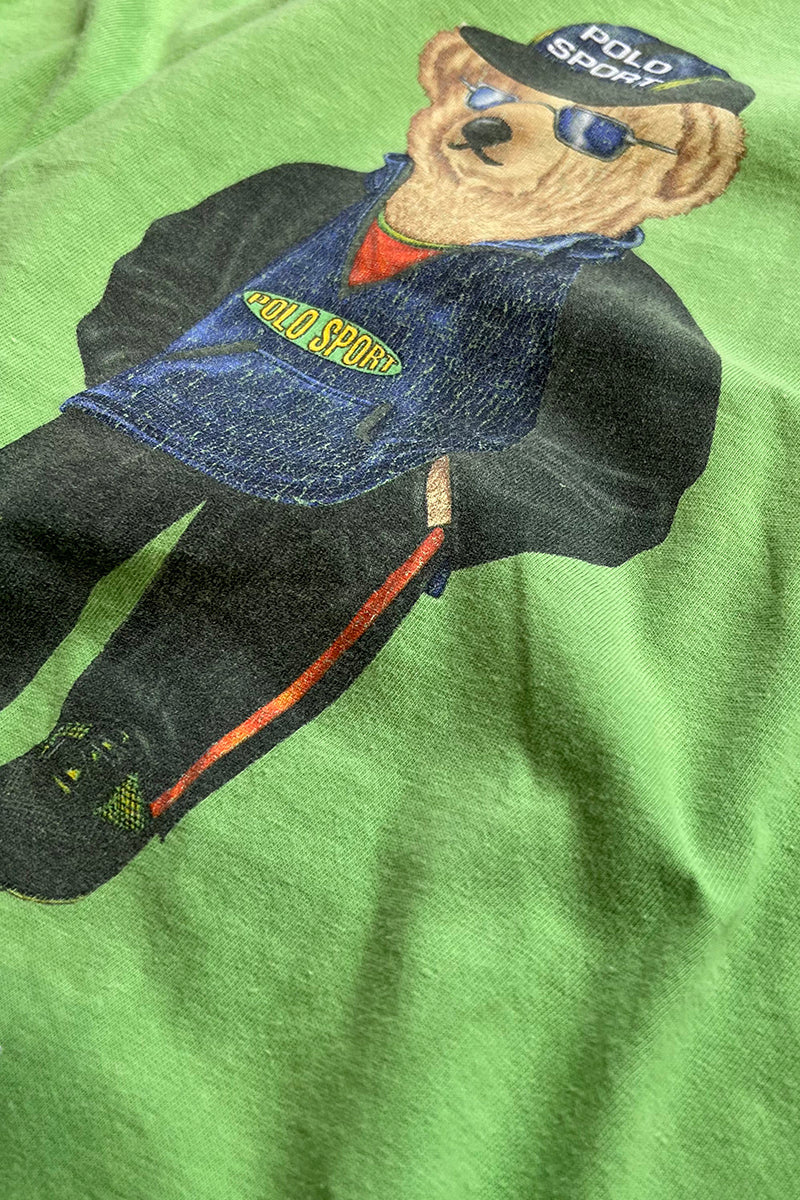 90'S L/S POLO BEAR T-SHIRT / GREEN [SIZE: L USED]