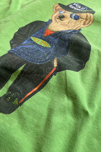 90'S L/S POLO BEAR T-SHIRT / GREEN [SIZE: L USED]