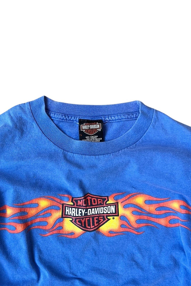 MADE IN MEXICO 03'S Y2K L/S FIRE FLAME T-SHIRT / BLUE [SIZE: L USED]