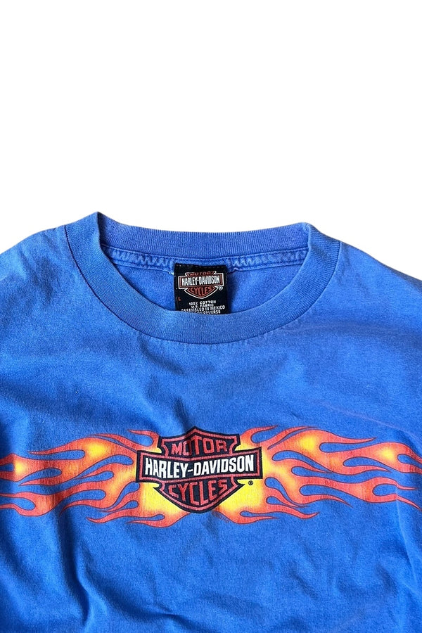 MADE IN MEXICO 03'S Y2K L/S FIRE FLAME T-SHIRT / BLUE [SIZE: L USED]
