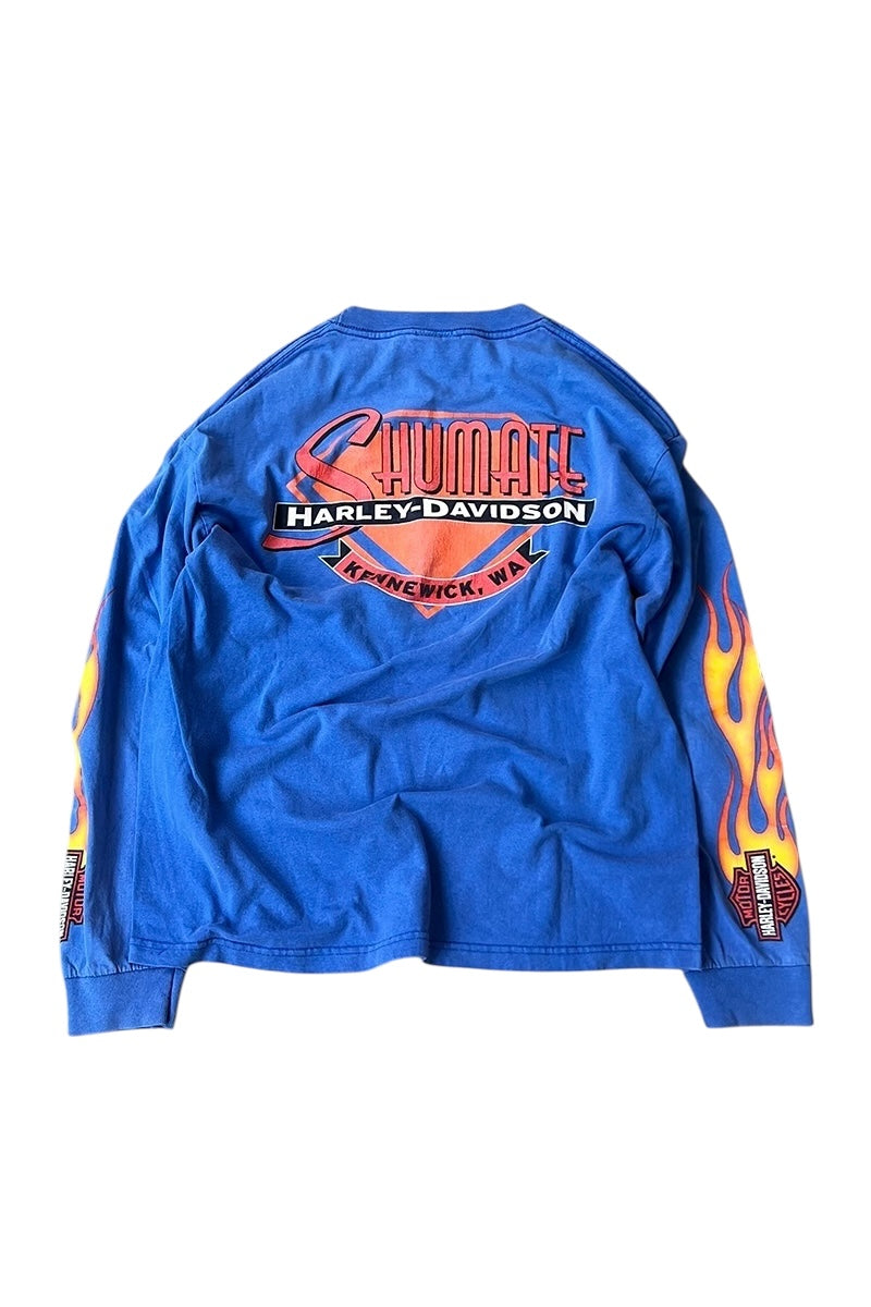 MADE IN MEXICO 03'S Y2K L/S FIRE FLAME T-SHIRT / BLUE [SIZE: L USED]