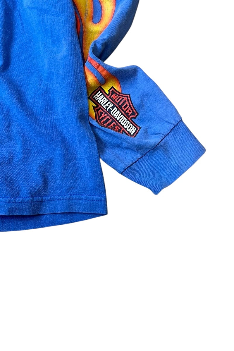 MADE IN MEXICO 03'S Y2K L/S FIRE FLAME T-SHIRT / BLUE [SIZE: L USED]