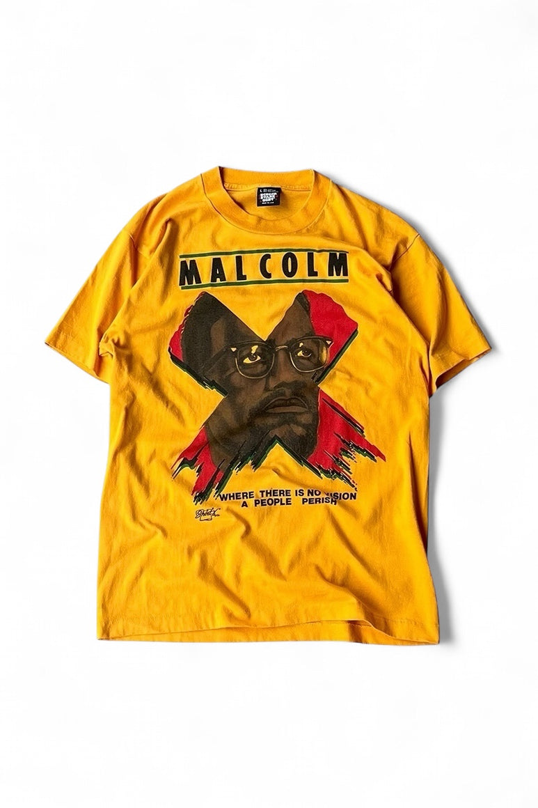MADE IN USA 90'S MALCOLM X T-SHIRT / YELLOW [SIZE: L USED]