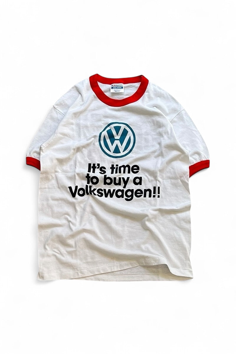 MADE IN USA 90'S VOLKSWAGEN RINGER T-SHIRT / WHITE [SIZE: M USED]