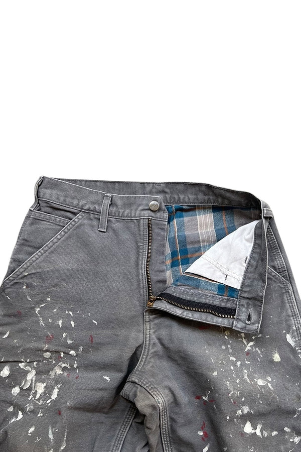 MADE IN USA 14oz DUCK PAINTER PANTS WITH FLANNEL CHECK LINER / GRAY [SIZE: 30 USED]