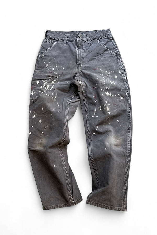 MADE IN USA 14oz DUCK PAINTER PANTS WITH FLANNEL CHECK LINER / GRAY [SIZE: 30 USED]