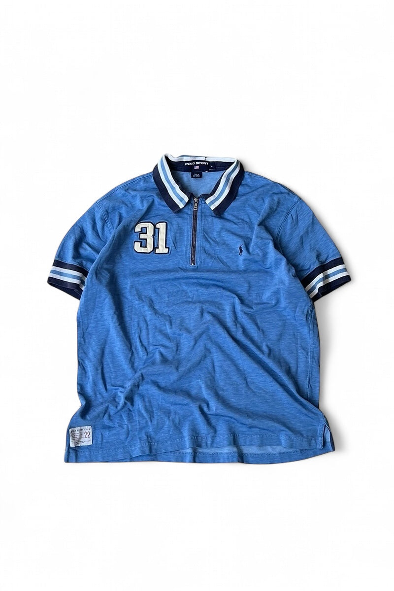90'S HALF-ZIP POLO SHIRT / LIGHT BLUE [SIZE: L USED]