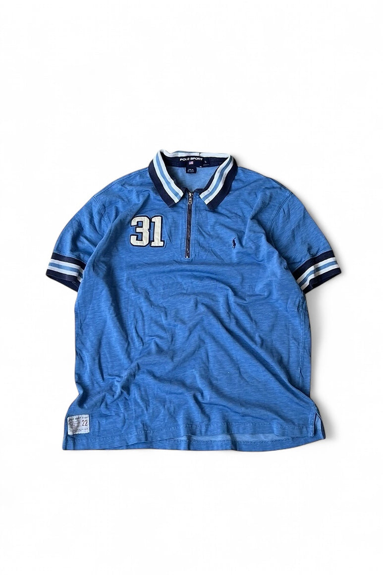 90'S HALF-ZIP POLO SHIRT / LIGHT BLUE [SIZE: L USED]