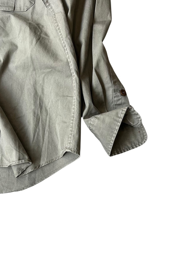 90'S L/S COTTON MILITARY SHIRT / KHAKI [SIZE: L USED]