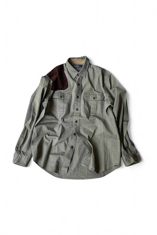 90'S L/S COTTON MILITARY SHIRT / KHAKI [SIZE: L USED]
