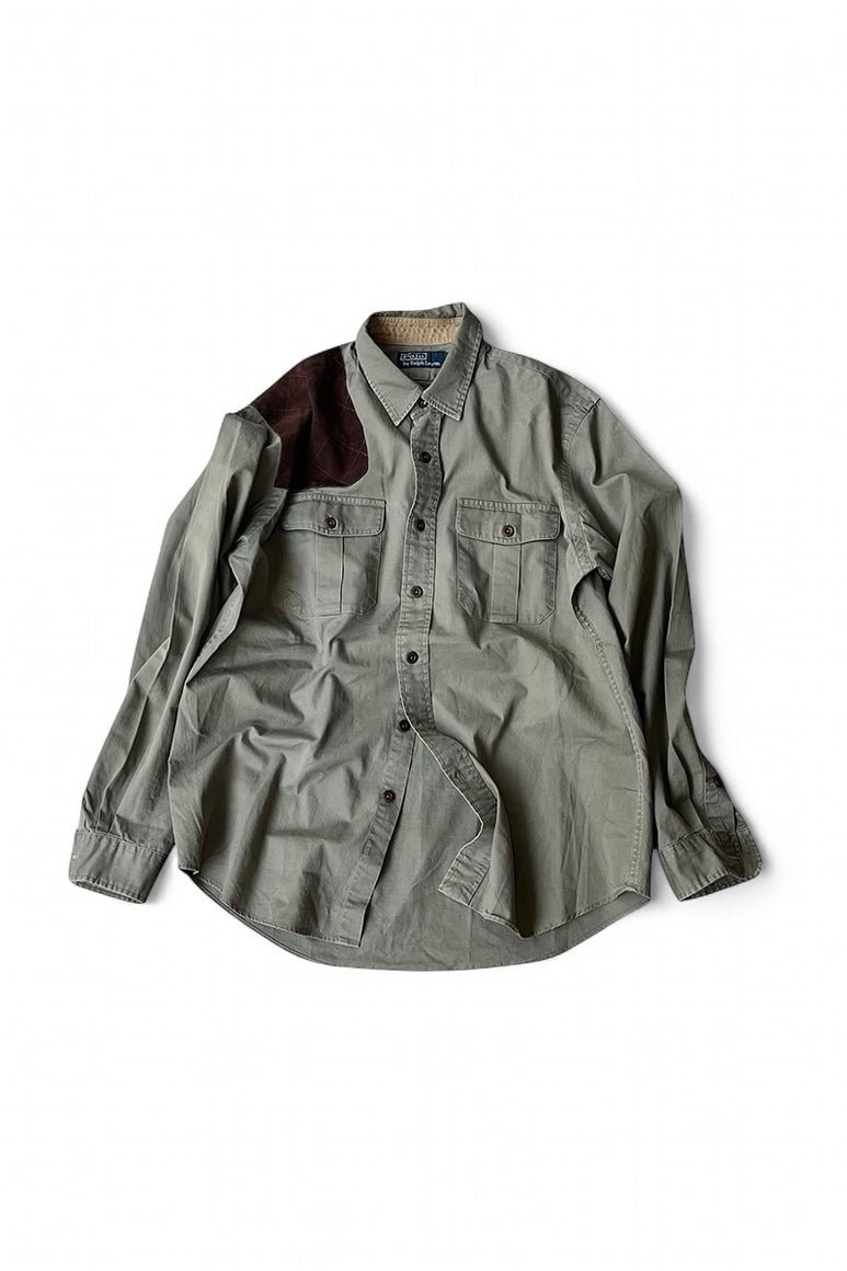 90'S L/S COTTON MILITARY SHIRT / KHAKI [SIZE: L USED]