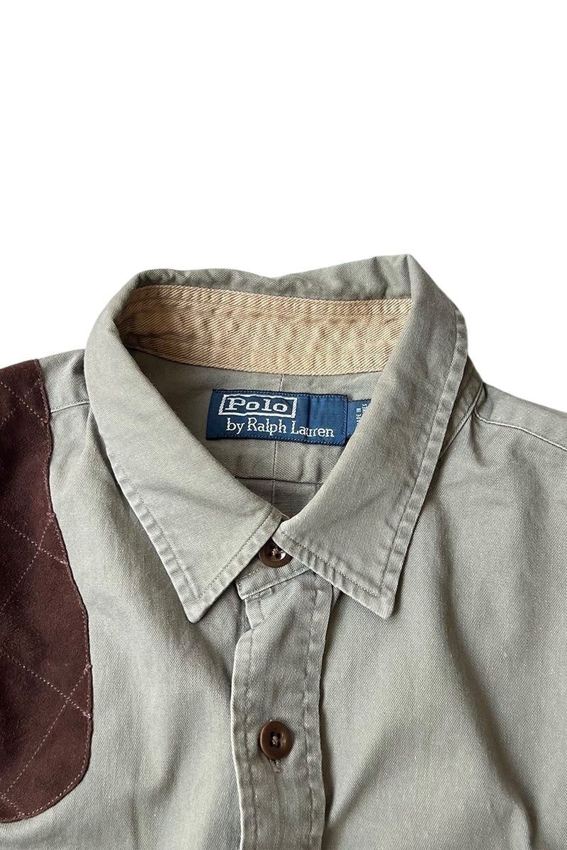 90'S L/S COTTON MILITARY SHIRT / KHAKI [SIZE: L USED]